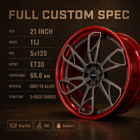 Jantes forgées en 3 parties Red Turbine 21x11 5x120 ET30 6061 T6, jantes profondes personnalisées pour Dodge