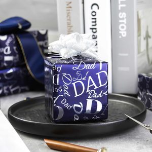 Dad Lettering <b>Wrapping</b> <b>Paper</b> Roll 46.8 Sq Ft Navy Blue Metallic Foil For Father's Day Birthday Party - Product Image 3