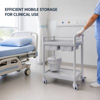 Chariot médical à deux tiroirs, étagère en plastique ABS, bac latéral, roulettes verrouillables, chariot utilitaire mobile pour hôpital, XIN EN TE Classe I
