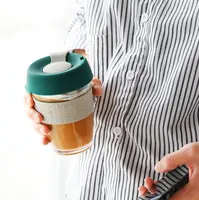 Amazon Vendita Calda Tazza di Caffè Sughero Tumbler Set di Accompagnamento Bottiglia di Acqua di Vetro Tazza di Caffè Con Coperchio di Silicone
