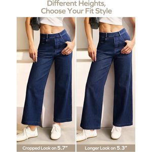 Jeans Anchos de Mujer FOXA, Pantalones de Mezclilla Elásticos de Cintura Alta, Estilo Casual, Largo hasta el Tobillo - Product Image 6