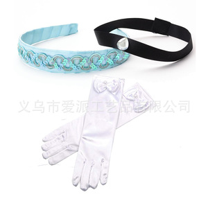 Children's Snowflake Theme Costume Accessory Set Blue <b>Headband</b> Black Choker Gloves Party Wear - Product Image 5