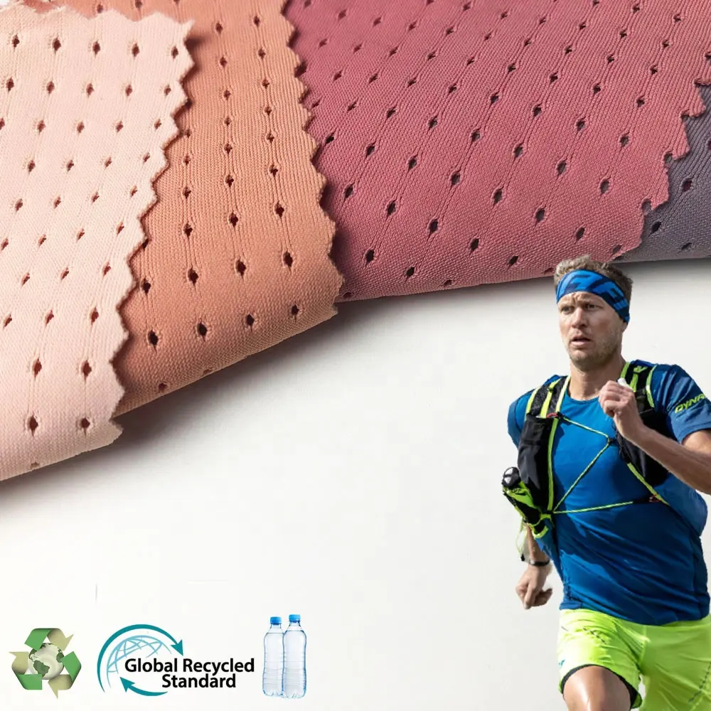 Produsen RPET Spandeks Poliamida Jaring Burung Bernapas Pakaian Olahraga Kain Kaus Poliester Anti Bakteri