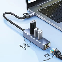 SAMZHE Hub USB-A/Type-C 4 ports, 3 USB 3.0 5 Gbps, adaptateur Ethernet RJ45 1000 Mbps, alliage d'aluminium, accessoires pour ordinateur portable, en stock