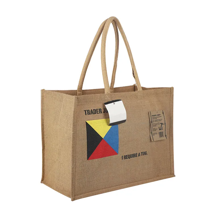 निर्माताओं थोक पर्यावरण के अनुकूल पुनर्नवीनीकरण बैग ले जाना कस्टम लोगो जूट शॉपिंग बैग