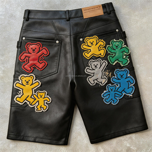 Custom <strong>Men's</strong> Baggy Leather <strong>Shorts</strong> 3/4 <strong>Below</strong> <strong>Knee</strong> Streetwear Patch Embroidery Rivet Studded Grunge Urban Style Daily Wear - Product Image 5