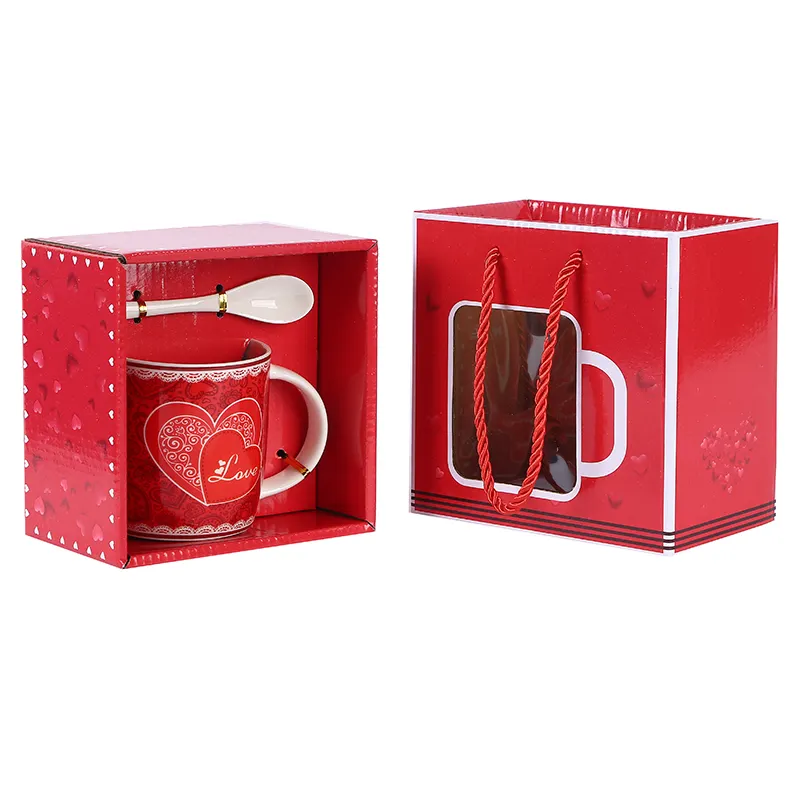 370ml tùy chỉnh ngày Valentine gốm cốc cà phê tình yêu nước cốc vài cốc cốc với túi xách gói