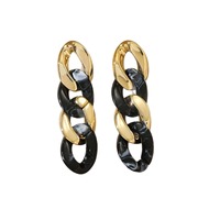 Boucles d'oreilles pendantes personnalisées en acrylique marbré noir, style géométrique vintage doré, tendance et fantaisie, avec maillons de chaîne cubaine