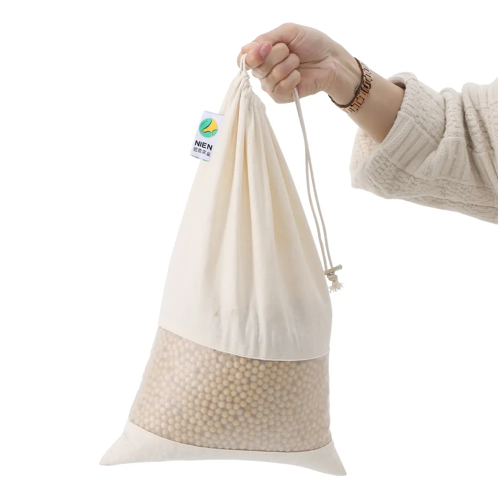 أكياس هدايا قماشية حقائب هدايا للحفلات قابلة لإعادة الاستخدام من القطن القماشي مع رؤية من خلال النافذة