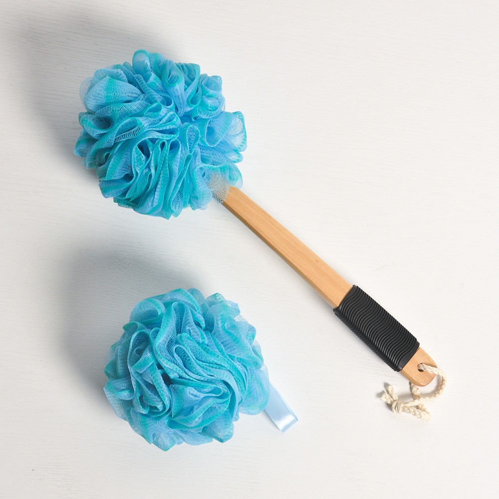 Cepillo de baño/bola de baño (azul con ribete verde)