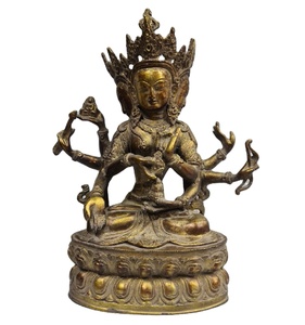 Sculpture religieuse en plaqué or et blanc de style antique fabriquée à la main Statue d'art bouddhiste Népal-Inde à collectionner de NP - Product Image 1