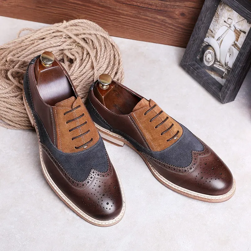 Fashion British Leather Shoes Men Luxury Lace Up Wedding Groom MensShoes