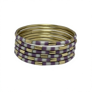Custom Made Trendy Brass Cuff Bangles with Resin Inlay and Embedded Colored Stones Gold Plated Unisex Jewelry - Product Image 2