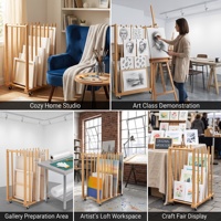 Chariot de rangement mobile en bambou pour toiles, avec 4 roulettes universelles, idéal pour le séchage et l'organisation des panneaux de toile