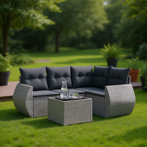 Ensemble de canapé de jardin en rotin gris modulaire 4 places, résistant aux intempéries, mobilier d'extérieur au design contemporain - Product Image 2