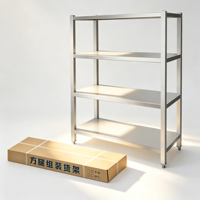 Étagère de rangement carrée en acier inoxydable épaissi 201/304, type creux, 4 niveaux, étagères plates, pieds réglables en hauteur, 300 cm, usage commercial