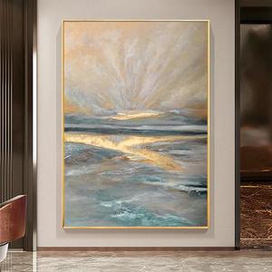 Hand Painted Oil Painting Abstract Sea Sunset Landscape Metal <b>Frame</b> <b>Large</b> Wall Art For Living Room Entrance Decor Luxury Style - Product Image 5