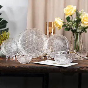 Tableware Bowl Plate Set Wedding Decoration Charger Plate Wholesale Glass Plates With Gold Rim