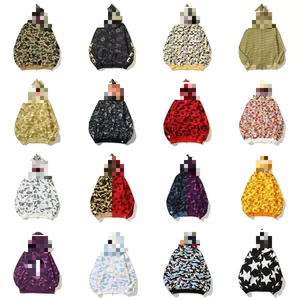 Sudadera <span class=keywords><strong>con</strong></span> capucha de algodón de ajuste holgado <span class=keywords><strong>con</strong></span> estampado clásico de camuflaje y cabeza de tiburón, chaqueta abierta <span class=keywords><strong>con</strong></span> cremallera y bordado, venta al por mayor ODM <span class=keywords><strong>para</strong></span> otoño - Product Image 1