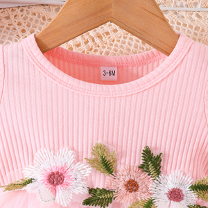 Lindo Vestido de Malla de Manga Corta de Moda Coreana para Bebés de 3 a 24 Meses, Diseño de Bordado de Flores, Ropa Dulce para Niñas - Product Image 3