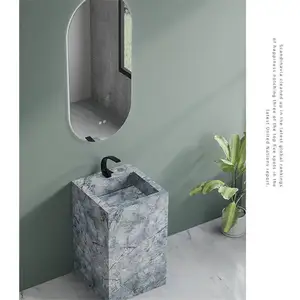 Mobiletto del bagno del lavandino del piedistallo di pietra sinterizzata del bacino della colonna integrato dell'ardesia con lo specchio per l'hotel