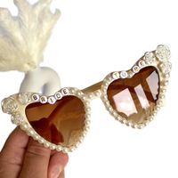 Lunettes de soleil de mariage nuptiale femmes pêche coeur diamant perle être Bling lunettes superbes lunettes de soleil plage mariage de la mariée