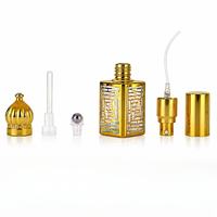 Frasco de Perfume Recargable de 15 ml, de Vidrio Dorado, Rectangular, con Rodillo, Varilla Aplicadora y Pulverizador, Tres Opciones de Aplicación, Tamaño de Viaje