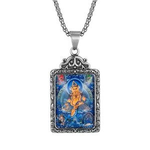 <b>Titanium</b> Steel Jambhala Mahakala Pendant Men's Buddha Themed Necklace Everyday Wear Bezel Setting 216034 - Product Image 2