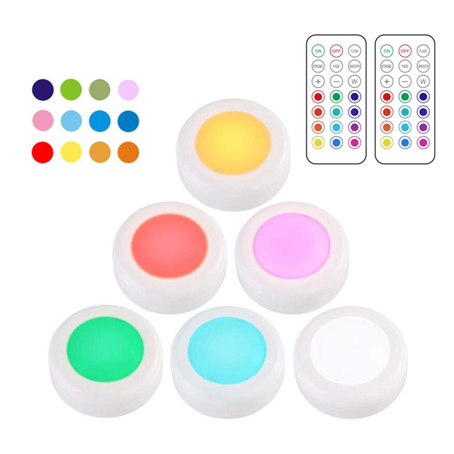 Battery LED Cabinet Light RGB Color Puck Dimmable Under Shelf Kitchen Counter Lighting Remote Controller Night Lamp
