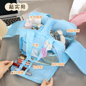 Portable Double Opening <b>Makeup</b> Bag Large Capacity H Type Zipper Closure Solid Color Cosmetic <b>Case</b> For Women Everyday Use - Product Image 3