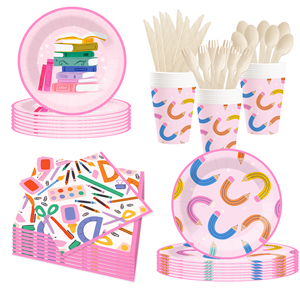 DAMAI - Juego de Vajilla Desechable con Diseño Geométrico para Fiestas Temáticas de Regreso a Clases, Platos, Vasos y Servilletas de Papel para Graduación - Product Image 2