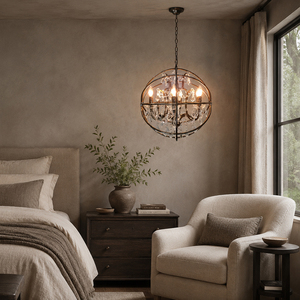 Elegant Spherical Metal Cage Hanging Chandelier Teardrop Crystal Orb Pendant For Bedroom <b>Dining</b> <b>Lighting</b> - Product Image 6