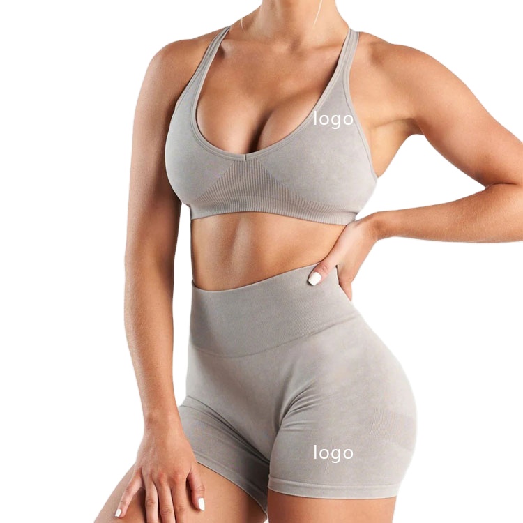 Custom Logo V Neck Cross Back Seamless Gym Workout Yoga Sports Bra for Women