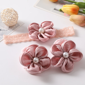 Socksmate INS tasarımcı yenidoğan 3D tatlı çiçek bebek çorap ve saç bandı seti inci küçük kızlar sevimli kaymaz ayakkabı çorap - Product Image 5