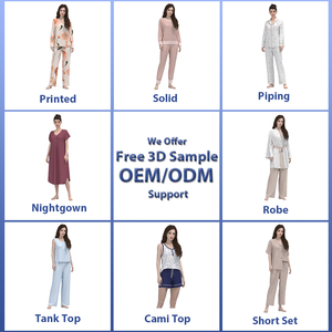 Комплект женской пижамы из хлопка и бамбука: топ-камисоль с цветочным принтом и розовой кружевной отделкой, в рубчик - Product Image 5