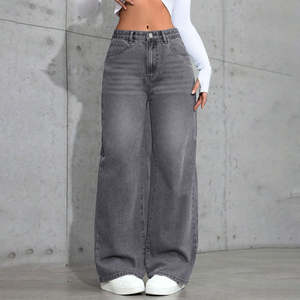 Jean pour <span class=keywords><strong>femme</strong></span> gris délavé coupe large et ajustée style vintage 2026 – Pantalon polyvalent style streetwear américain - Product Image 5