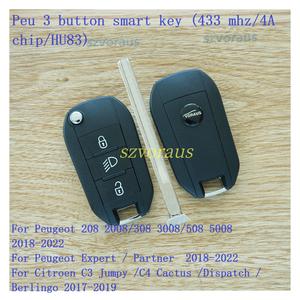 Clé intelligente à 3 boutons (433 Mhz/puce 4A/HU83) pour véhicules <span class=keywords><strong>Peugeot</strong></span> <span class=keywords><strong>Expert</strong></span> / Partner 2018-2022 pour Citroën - Product Image 2