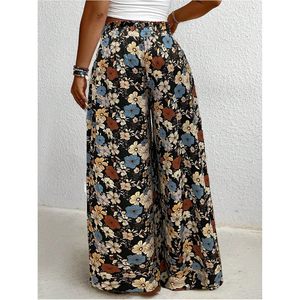 Pantalon Palazzo Fleurie Grande Taille Femme, Coupe Ample Taille Haute, en Mousseline Bohème, Idéal pour les Vacances d'Été et les Croisières - Product Image 2
