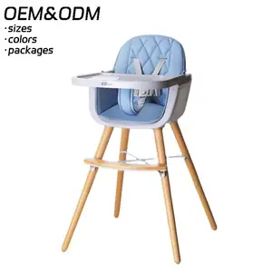 Adjustable Wooden Leg Baby High Chair With Soft PU Cushion 5 Point Safe Harness Feeding Baby High Chair