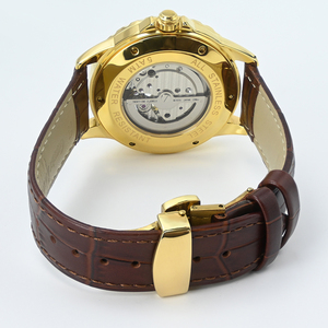 Montre automatique mécanique en acier inoxydable avec cadran en jade, verre 20 mm, pour homme, lunette lumineuse, bracelet style affaires, luxe ajouré doré - Product Image 3