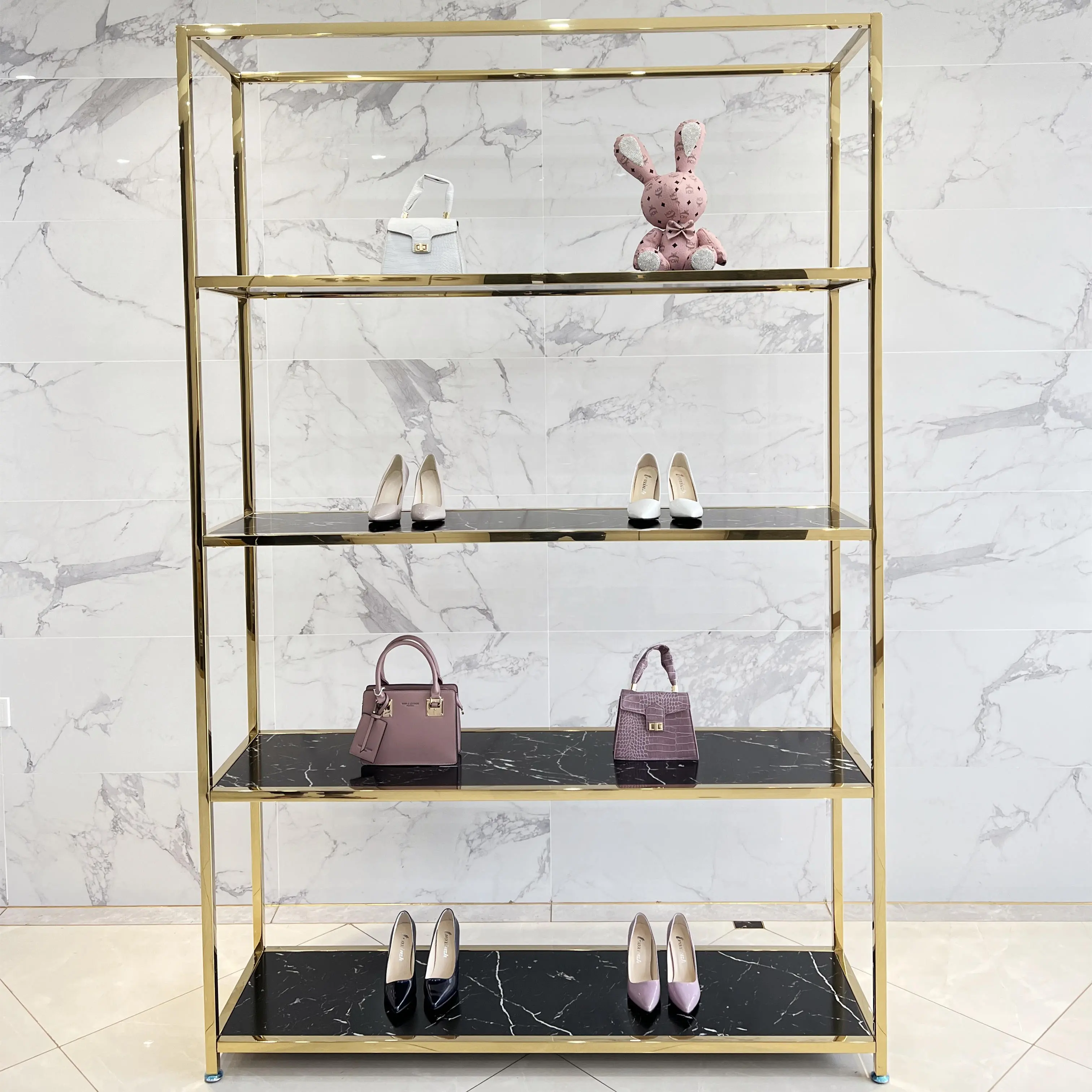 Modern Shoe Store Retail Shoe Stand Display Shelf Floor Standing Multi Layers Bags Shoes Shelves For Shop