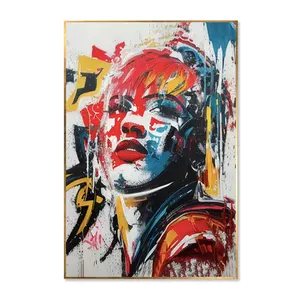 Pure Hand-painted Joker Woman Impression Characters Oil Painting for Decor Modern Abstract Colored Face Figure Mural Painting