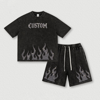 Ensemble deux pièces streetwear respirant personnalisé pour homme, grande taille, avec strass, survêtement d'été, t-shirt et short vintage délavé surdimensionné