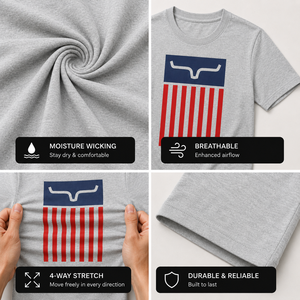 Camiseta de manga corta para hombre con estampado de cabeza de toro y bandera americana, informal, con cuello redondo, de algodón, corte regular - Product Image 2