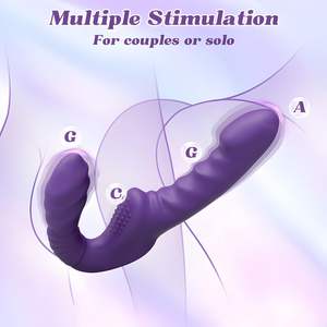 ירידה משלוח נקבה כפול ראש זוגי לסביות צעצועי מין עם שלוש הלם ללבוש הלם ויברטורים הדמיה פין - Product Image 2