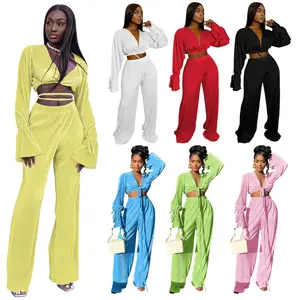 Autumn and winter women's pleated bandage wide-leg pants sets elegant fashion two-piece suit clothing