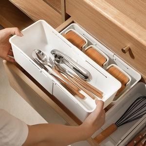 Home Pull-out <b>Storage</b> Box <b>Drawer</b> Telescopic Organizing Box Cosmetics <b>Plastic</b> Bedroom Study Partition Telescopic Box - Product Image 1