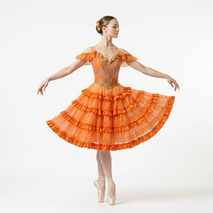 Tutu de ballet romantique orange à volants étagés et épaules dénudées, style paysanne Don Quichotte, pour performance et compétition, tenue de danse de scène - Product Image 1