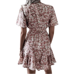 Vestido de Verano para Mujer, Estampado Floral, Cuello en V, Hombros Descubiertos, Manga Corta, Corte en A, Cintura Elástica, Estilo Vintage, para Uso Diario - Product Image 5
