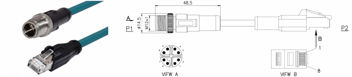 Rigoal IP68 Waterproof Circular Connector m12 x coded to rj45 cable For Ethernet Network